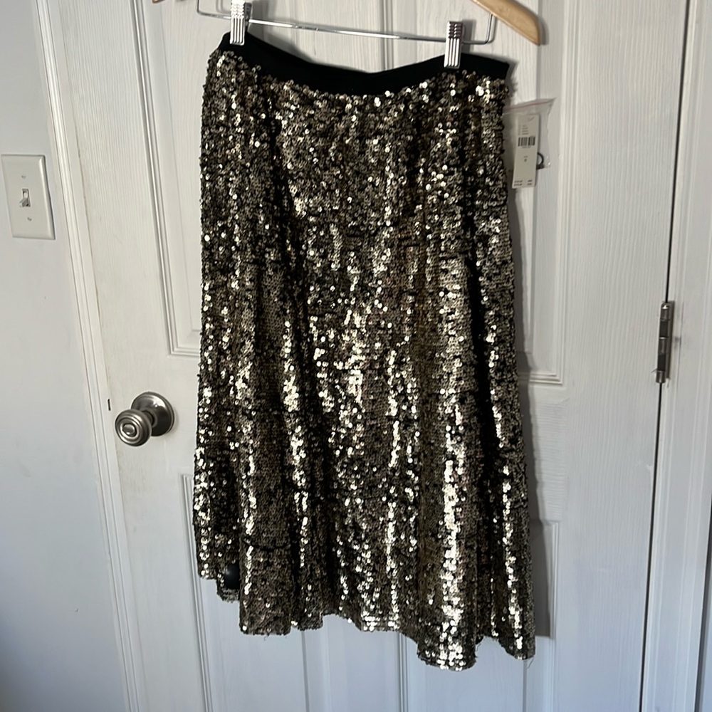 NWT Maeve by Anthropologie Sequined Skirt - Gold, M.